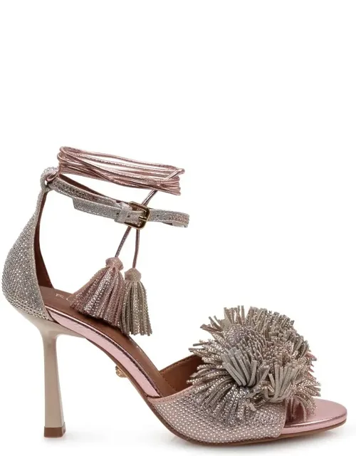 Heeled Sandals With Pompom Ankle Strap