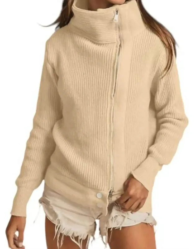 Front Zip Up High Neck Sweater Jacket