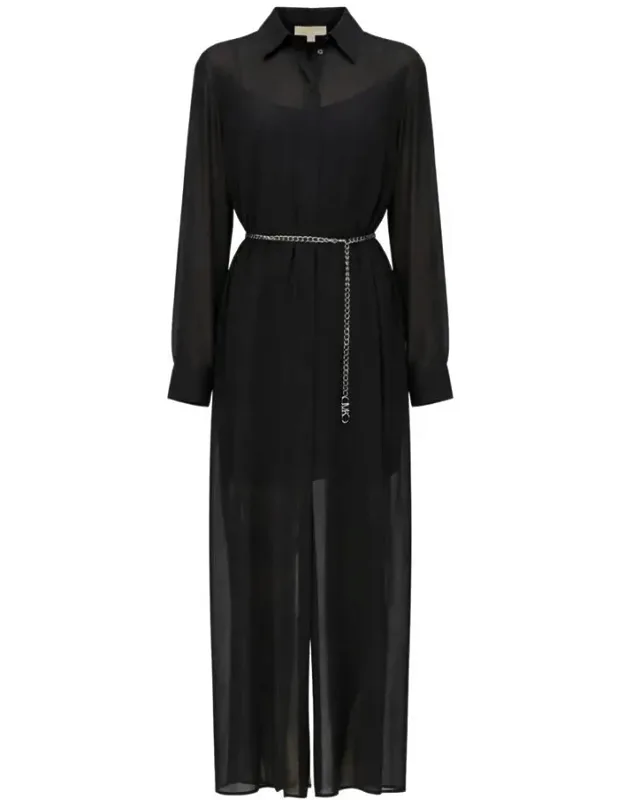 Dress With Chain Belt And Long Sleeves
