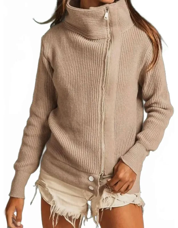 Front Zip Up High Neck Sweater Jacket