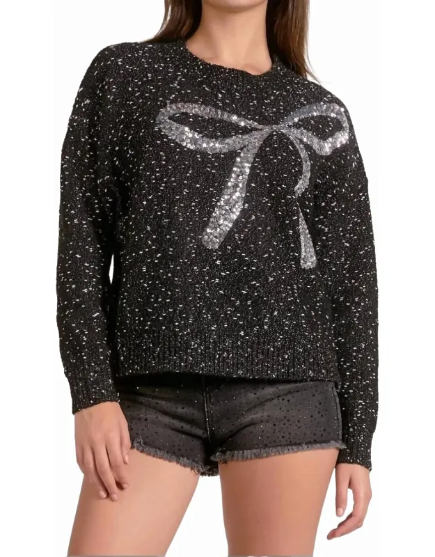 Crew Neck Sweater With Sequin Bow