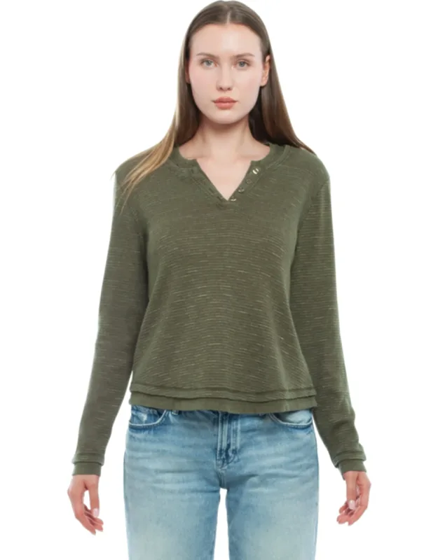 Long Sleeve Henley Mock Tee