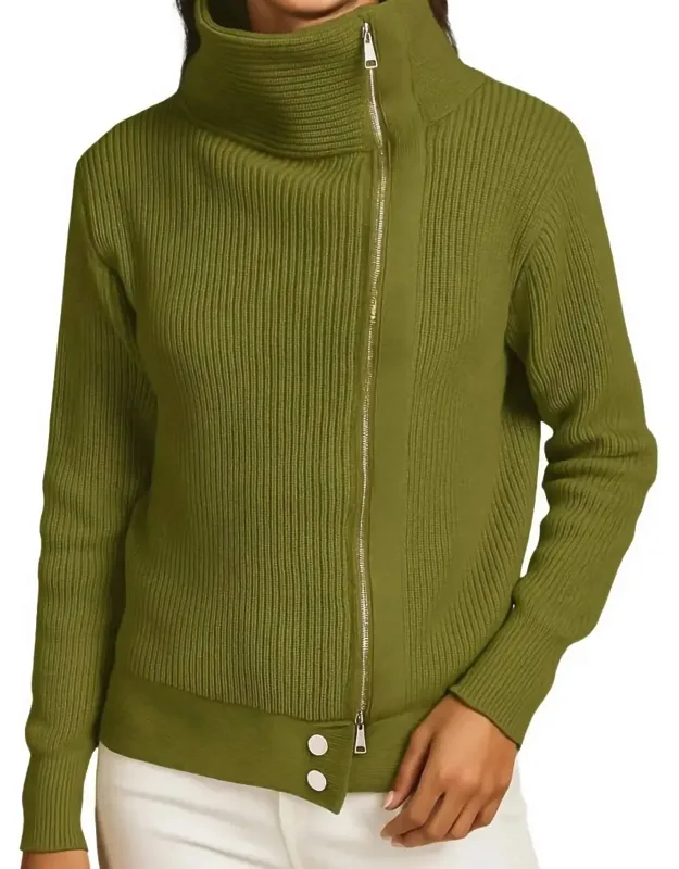 Front Zip Up High Neck Sweater Jacket