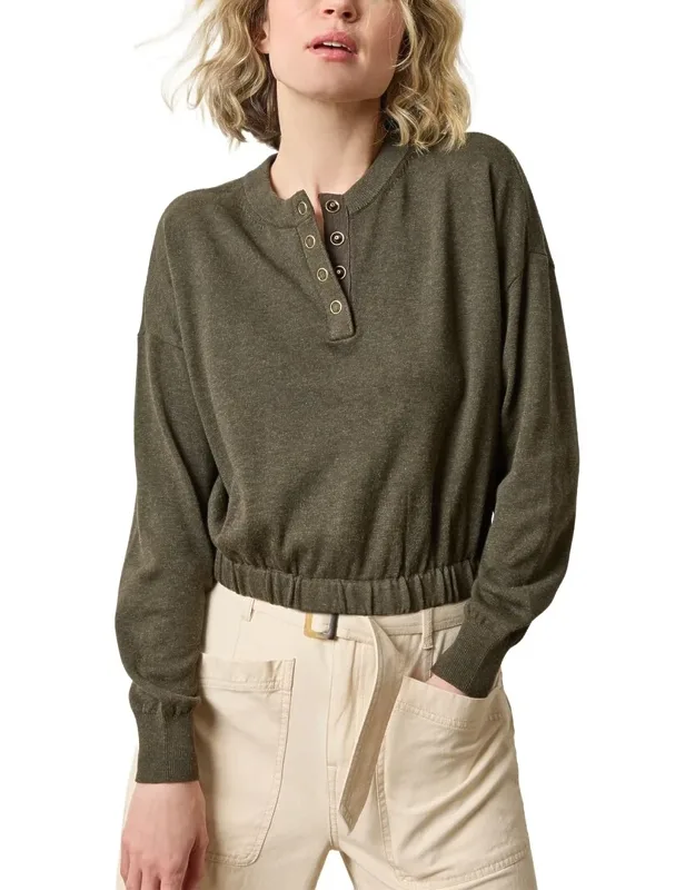Elastic Waist Henley Sweater