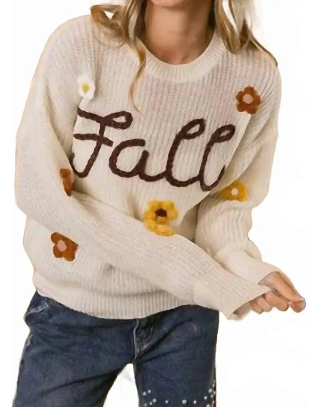 Fall Yarn Stitching Letter And Flower Applique Sweater