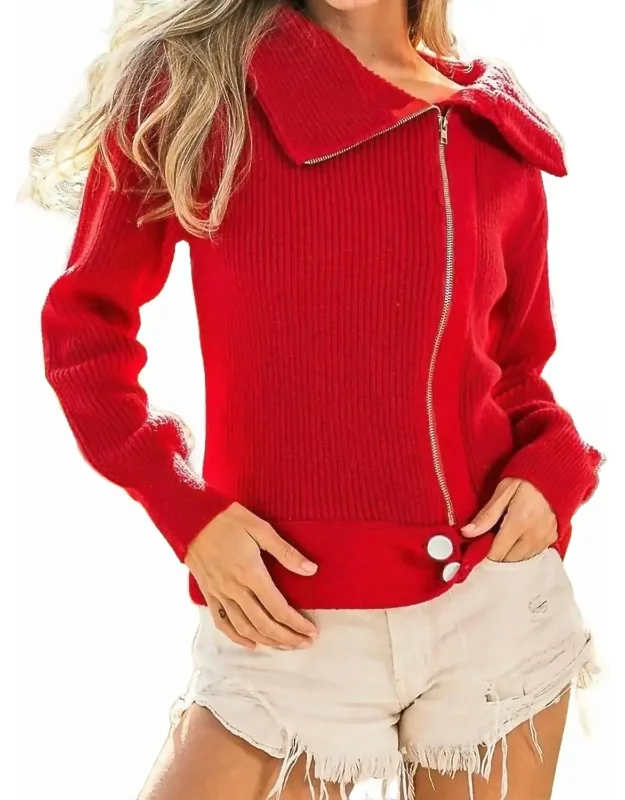 Front Zip Up High Neck Sweater Jacket