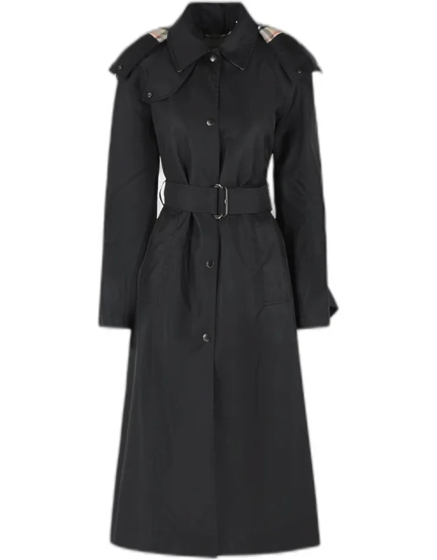 Long Car Coat With Black Nylon Hood
