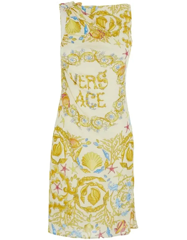 Underwater Barocco Sleeveless Dress With Tie Detail On The Sleeve And All-over Barocco Motif In Viscose