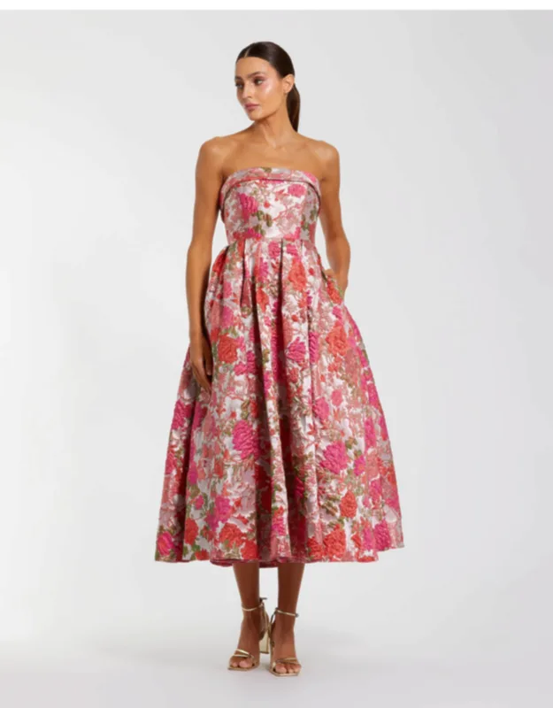 Floral Brocade A Line Midi Dress