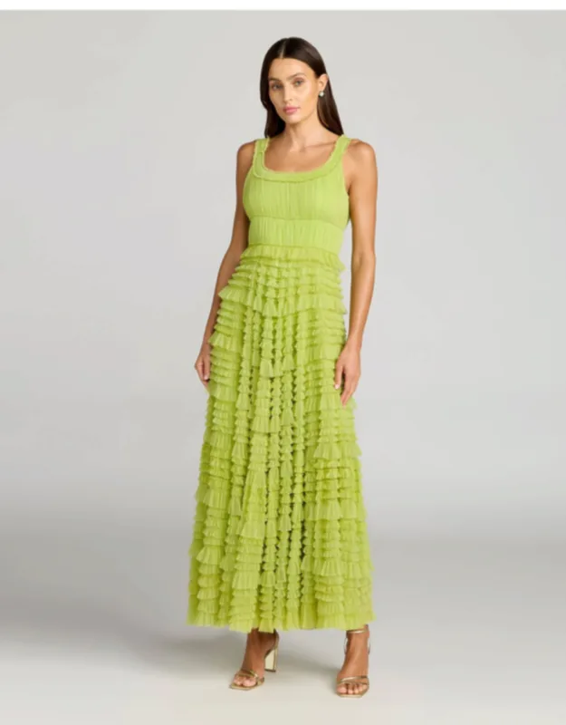 Micro Ruffle Sleeveless Scoop Neck Maxi Dress
