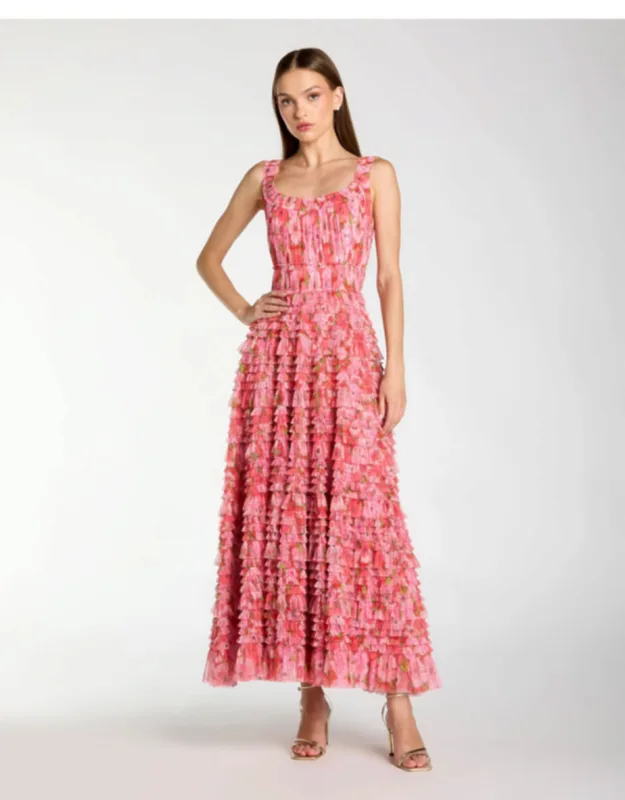 Floral Printed Ruffle Maxi Dress