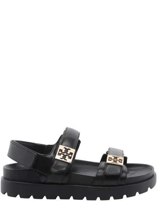 Sandals, Round Toe, Lateral Velcro Closure With Logo, Leather Upper