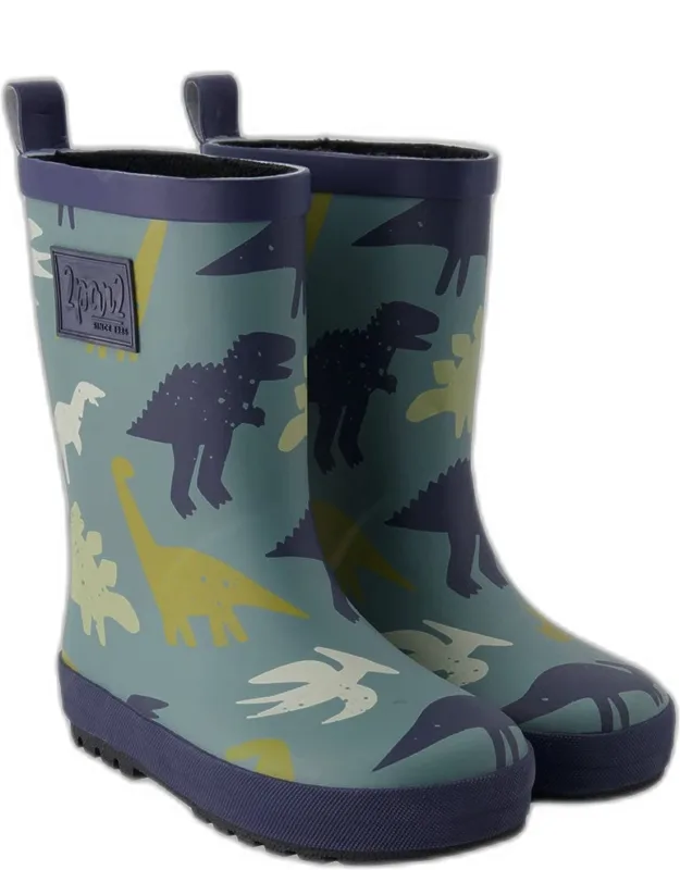 Rain Boots In Natural Rubber Dinosaur Print