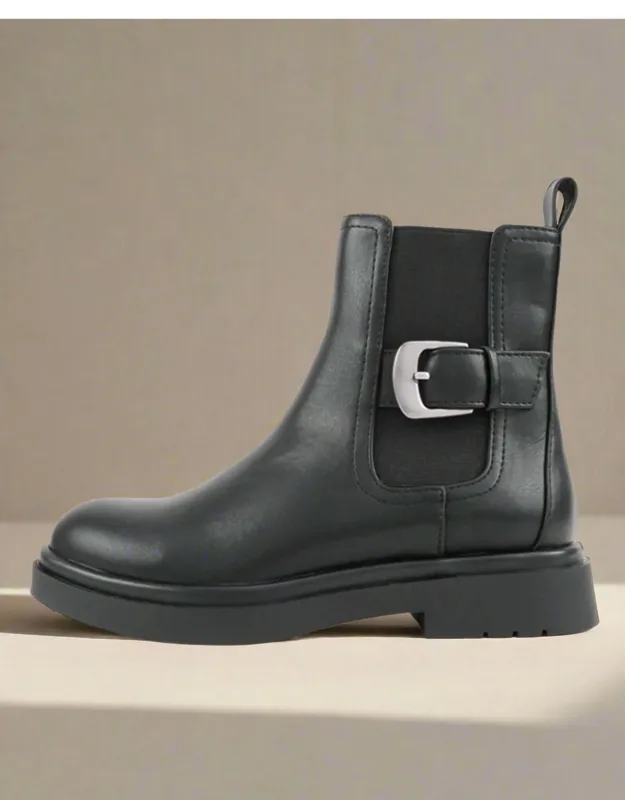 Glenna Low Heel Buckle Detail Ankle Boots