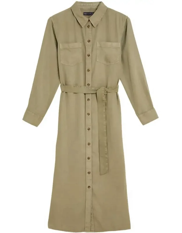 Collared Three Quarter Sleeve Shirt Dress