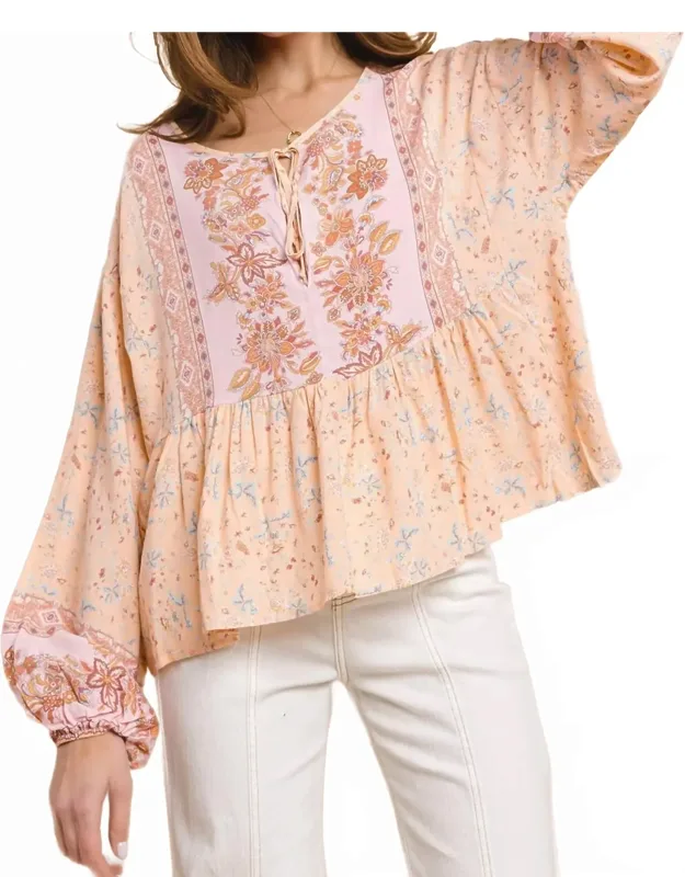 Boho Paisley Peasant Top With Balloon Sleeves