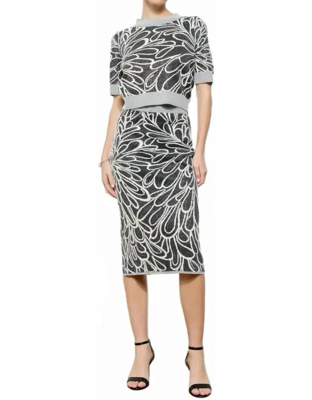 Glitter Detail Abstract Jacquard Knit Top