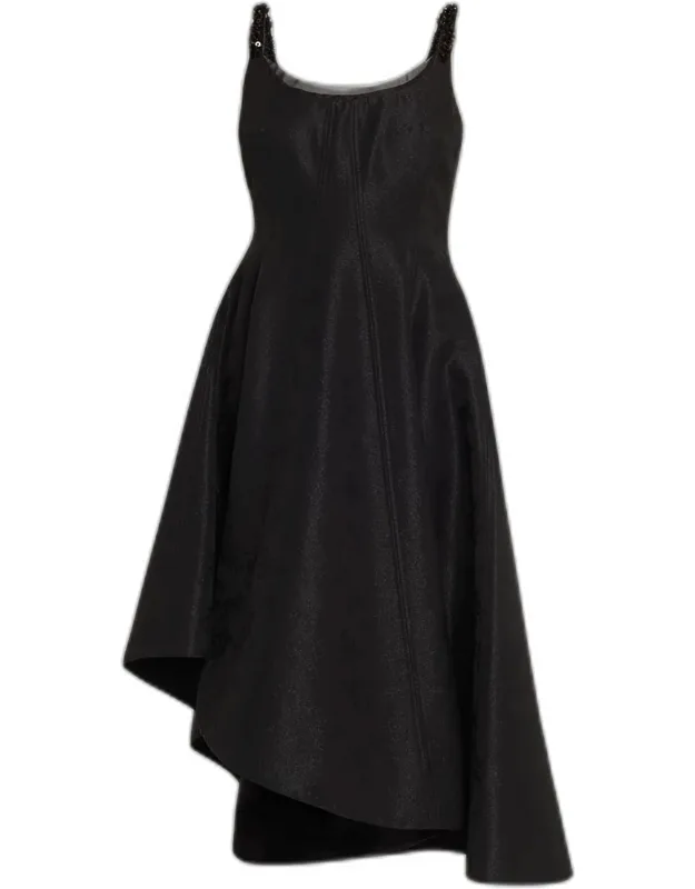 Asymmetric Metallic Floral Jacquard Midi Dress