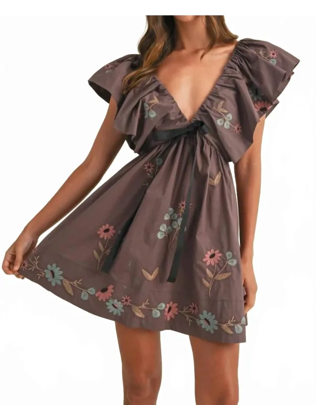 Galatea Bow Ruffle Sleeve Babydoll Mini Dress