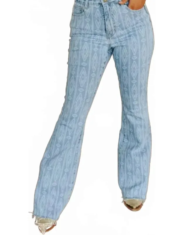 Laser Printed Flare Leg Jeans