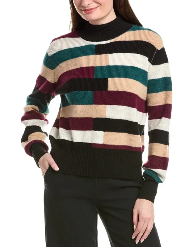 Balloon Sleeve Mock Neck Cashmere Sweater