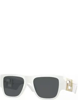 Sunglasses, Square Full Rim, White Frame And Dark Grey Lens