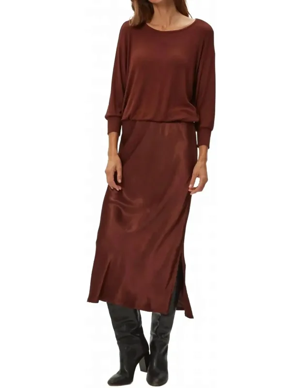 Nadia Mixed Fabric Satin Dress