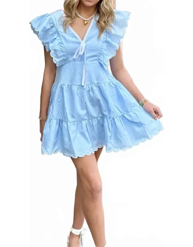 Charleston Mini Dress With Cap Flutter Sleeves And Charming V-neckline