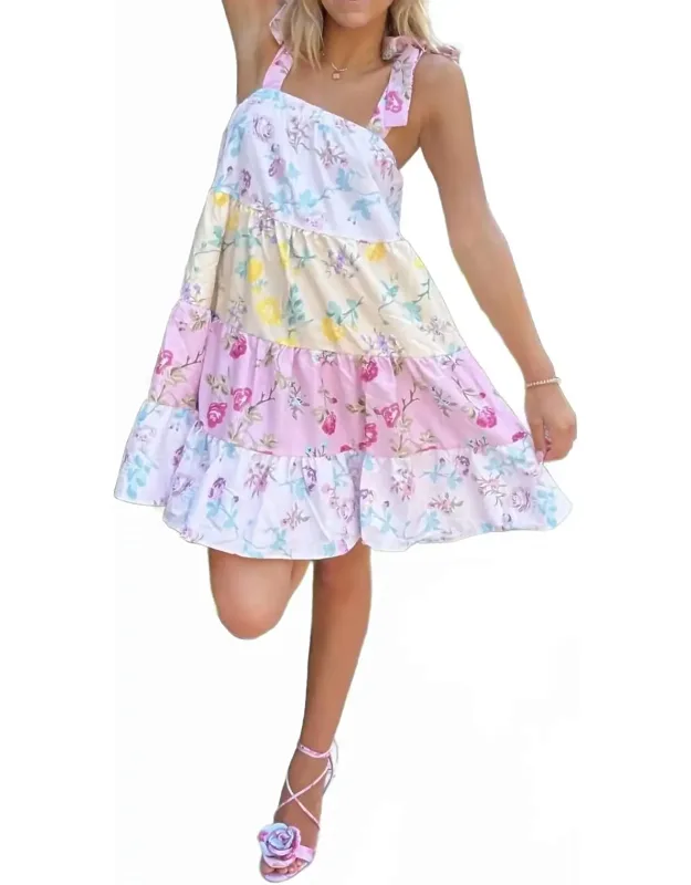 Mini Dress In Colorblock Floral