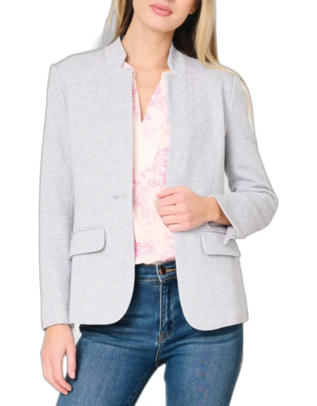 Notch Collar Blazer With Inverted Notch Collar And One Button Closure