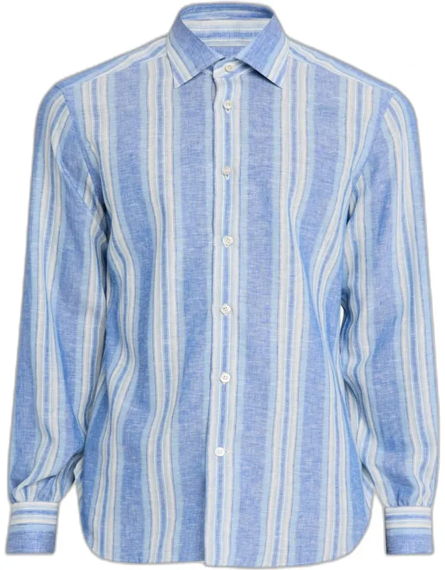 Linen Blend Wide Stripe Button-down Shirt