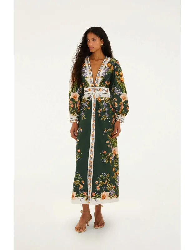 Nature V Neck Buttoned Maxi Dress