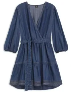Balloon-sleeve Dress With Wrap Front