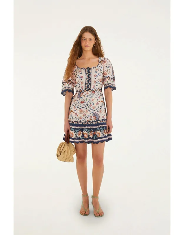 Floral Tapestry Scallop Cut-out Mini Dress