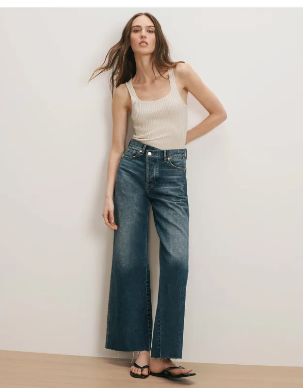 Crossover-waistband Wide-leg Jeans