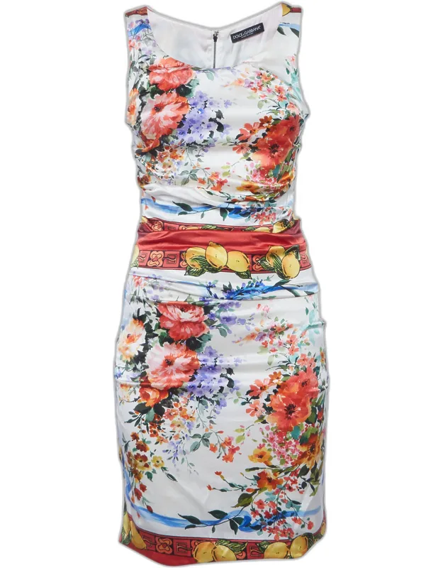 Floral Print Satin Ruched Mini Dress