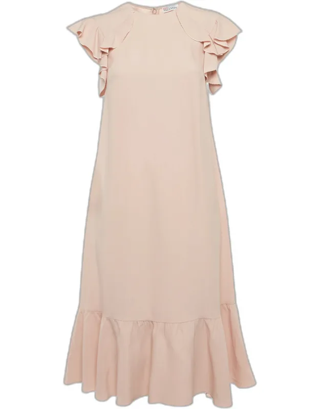 Light Pink Crepe Ruffle Mini Dress