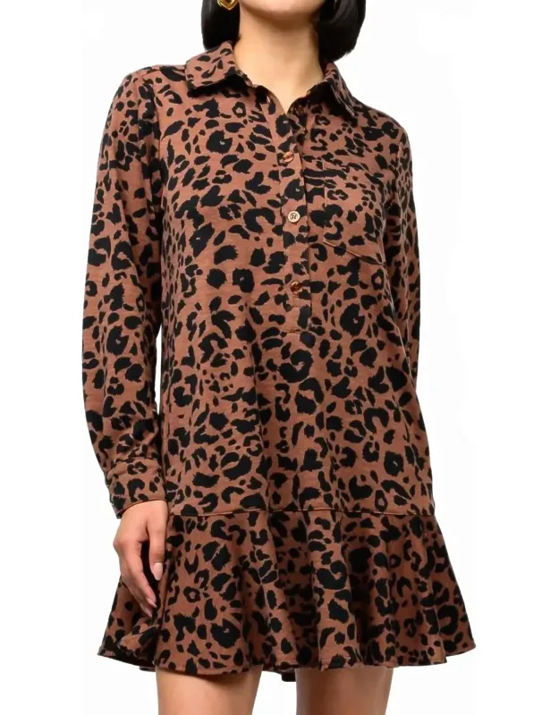 Leopard Printed Ruffled Dress