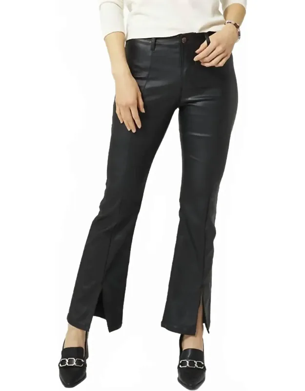 Zip Bootcut Faux Leather Jeans With Front Slit