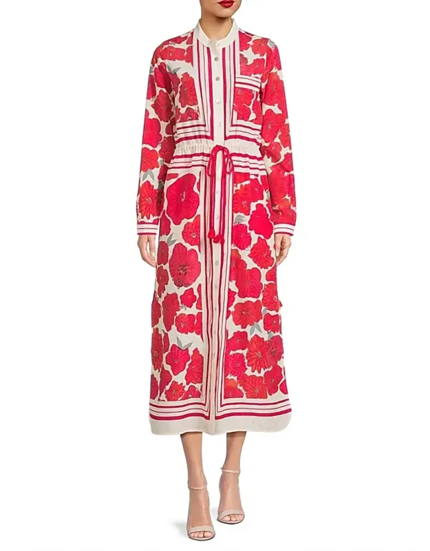 Scattered Poppy Drawstring Shirtdress