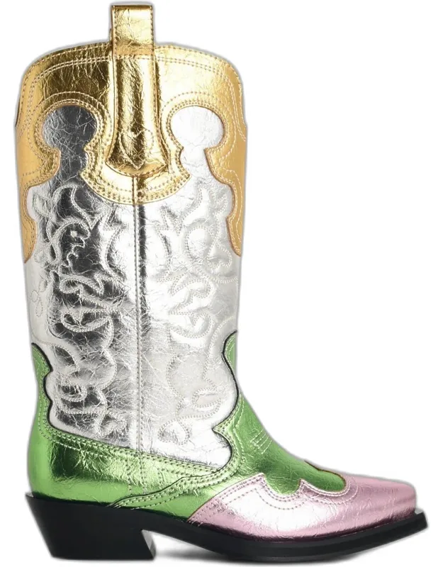 Western Embroidered Boots With Medium Leg