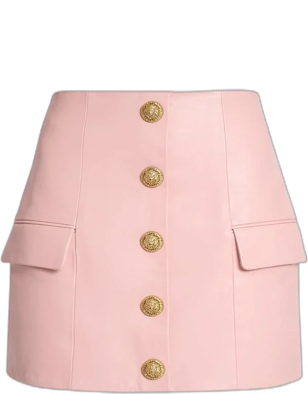 Button-front Leather Mini Skirt