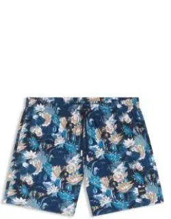 Boss Quick-dry Swim Shorts With All-over Print - Light Blue Swim Shorts