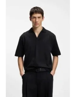 Jacquard-stripe Polo Shirt With Johnny Collar