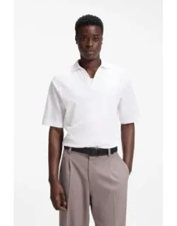 Jacquard-stripe Polo Shirt With Johnny Collar