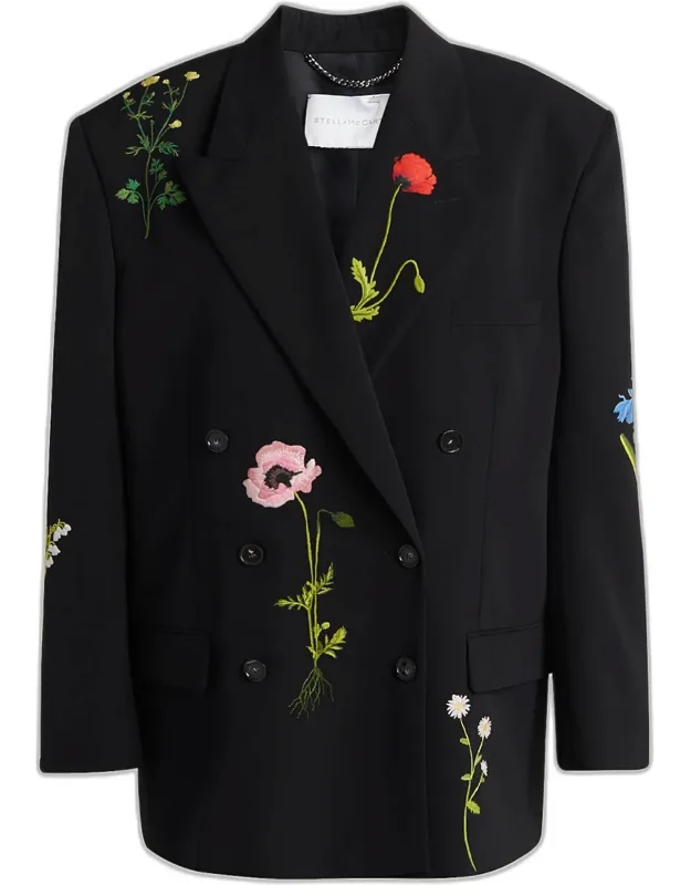 Floral Embroidered Double-breasted Blazer