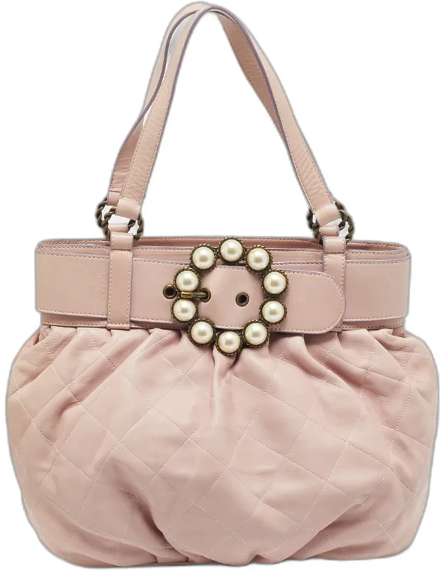 Belt Pearl Embellished Quilted Leather Tote