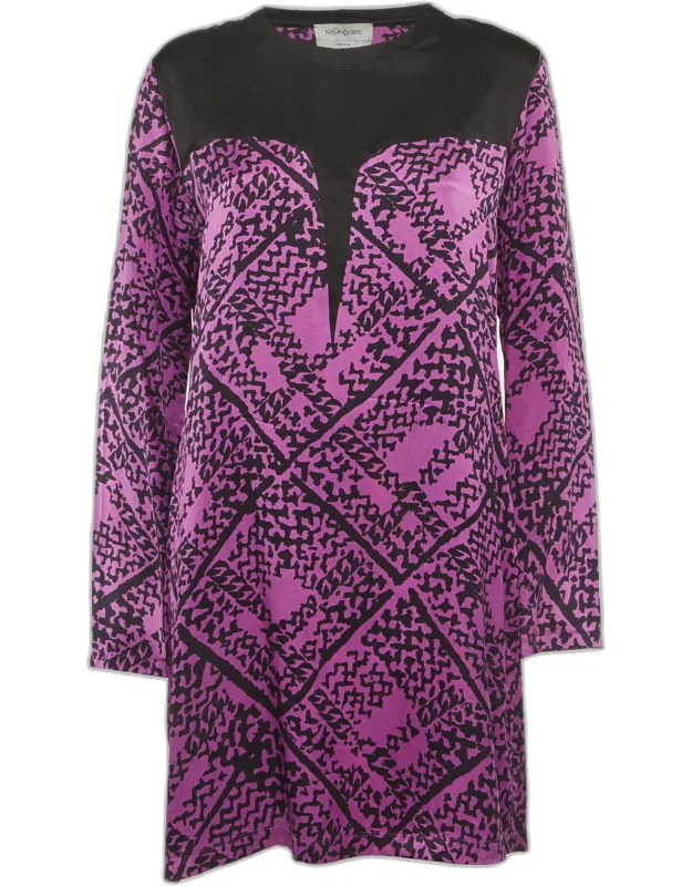 Abstract Print Silk Cheongsam Dress