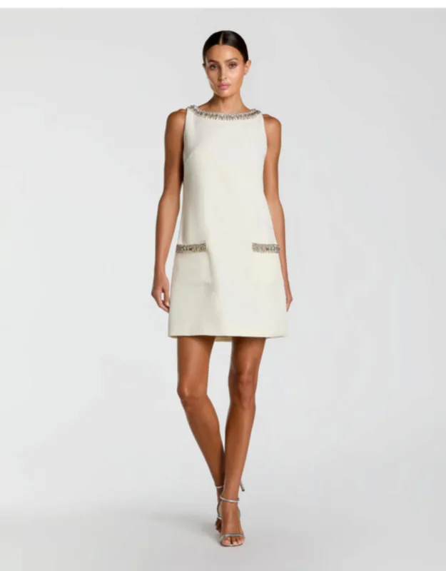 Sleeveless Shift Mini Dress With Rhinestone Trim
