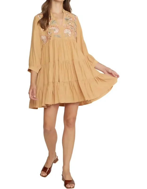 Floral Embroidered Tiered Dress